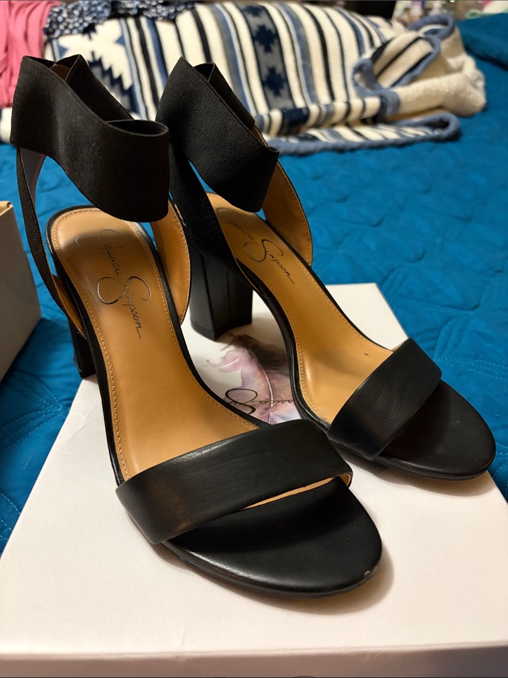 Jessica Simpson Black Ankle-Strap Block Heel Sandals